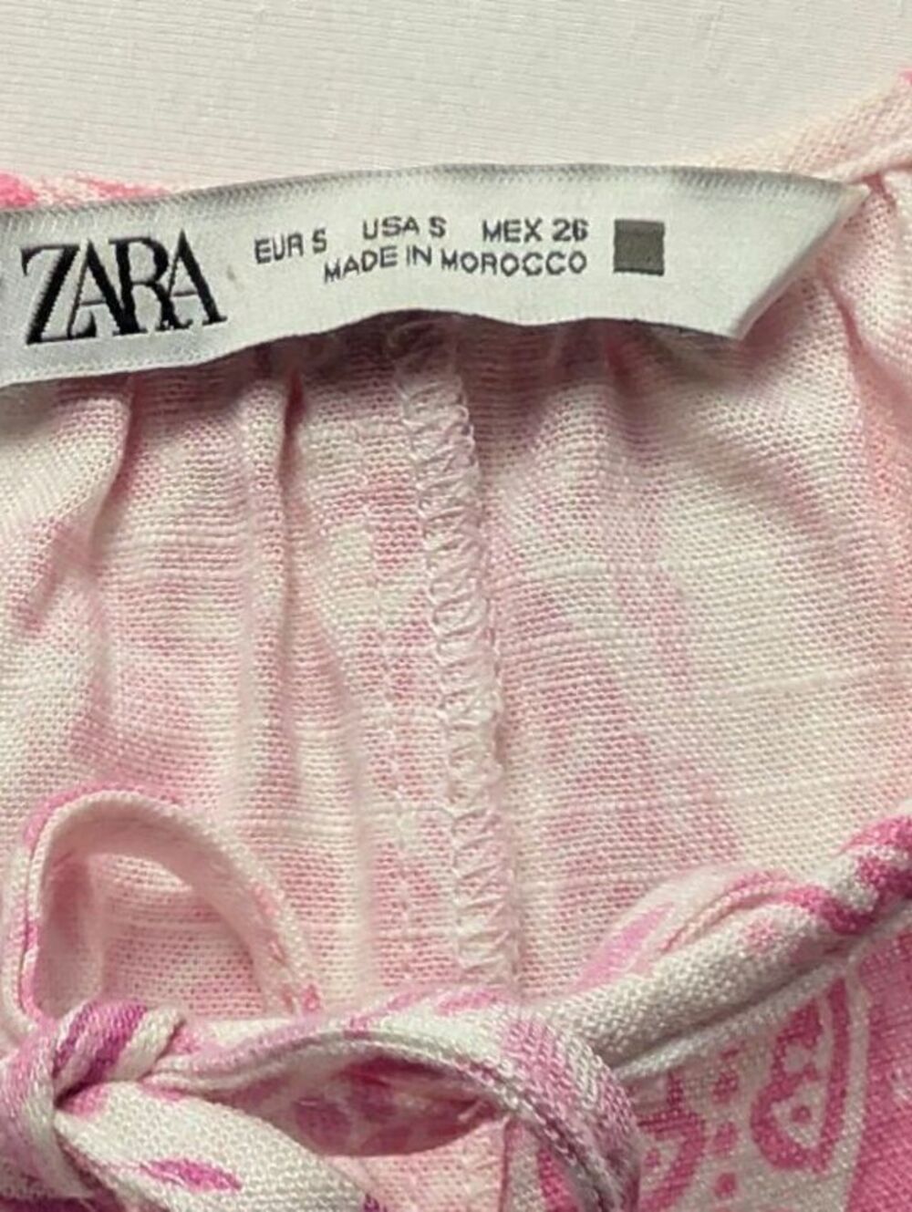 Zara Pink and White Floral Girly Patterned Dress with Tie Neck Size S - Picture 8 of 8